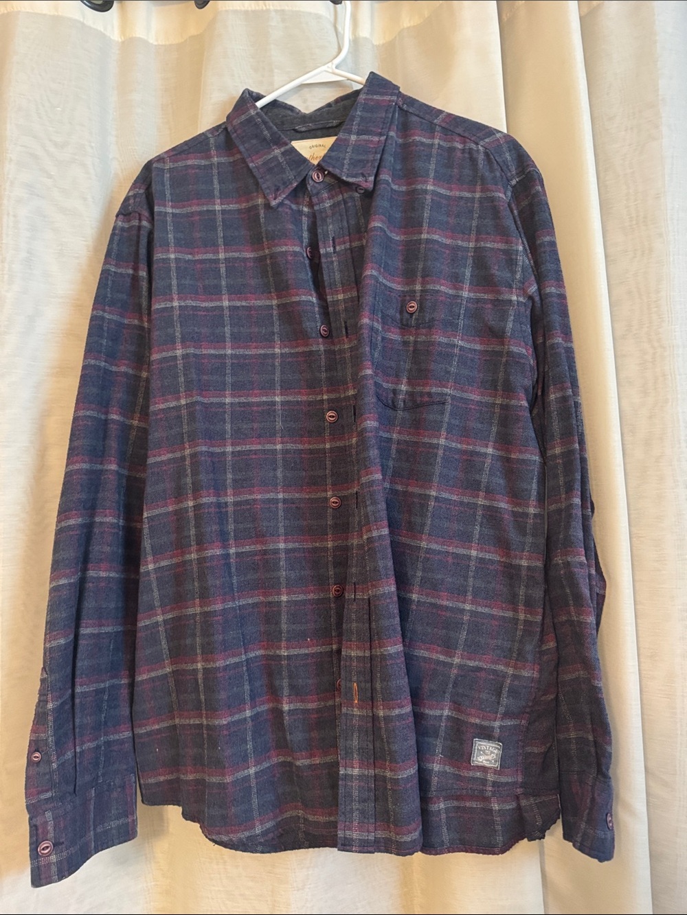Weatherproof Men's Navy and Burgundy Plaid Button-Down Shirt
